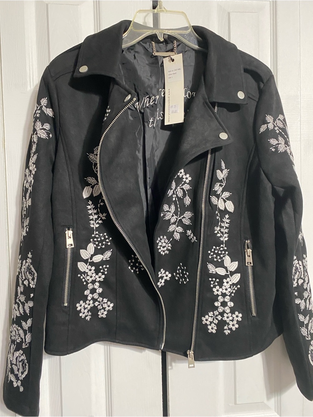 PAPARAZZI black embroidered floral NWT coat jacket size LARGE - Picture 3 of 14